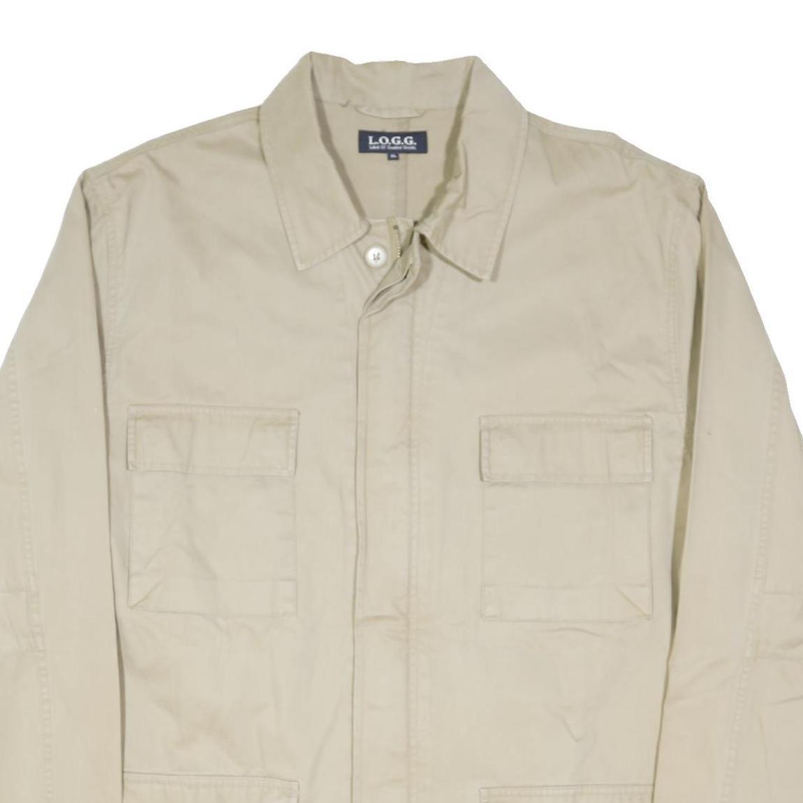 L.O.G.G Mens Beige Cotton Blend Button Jacket XL Plain Casual Lightweight