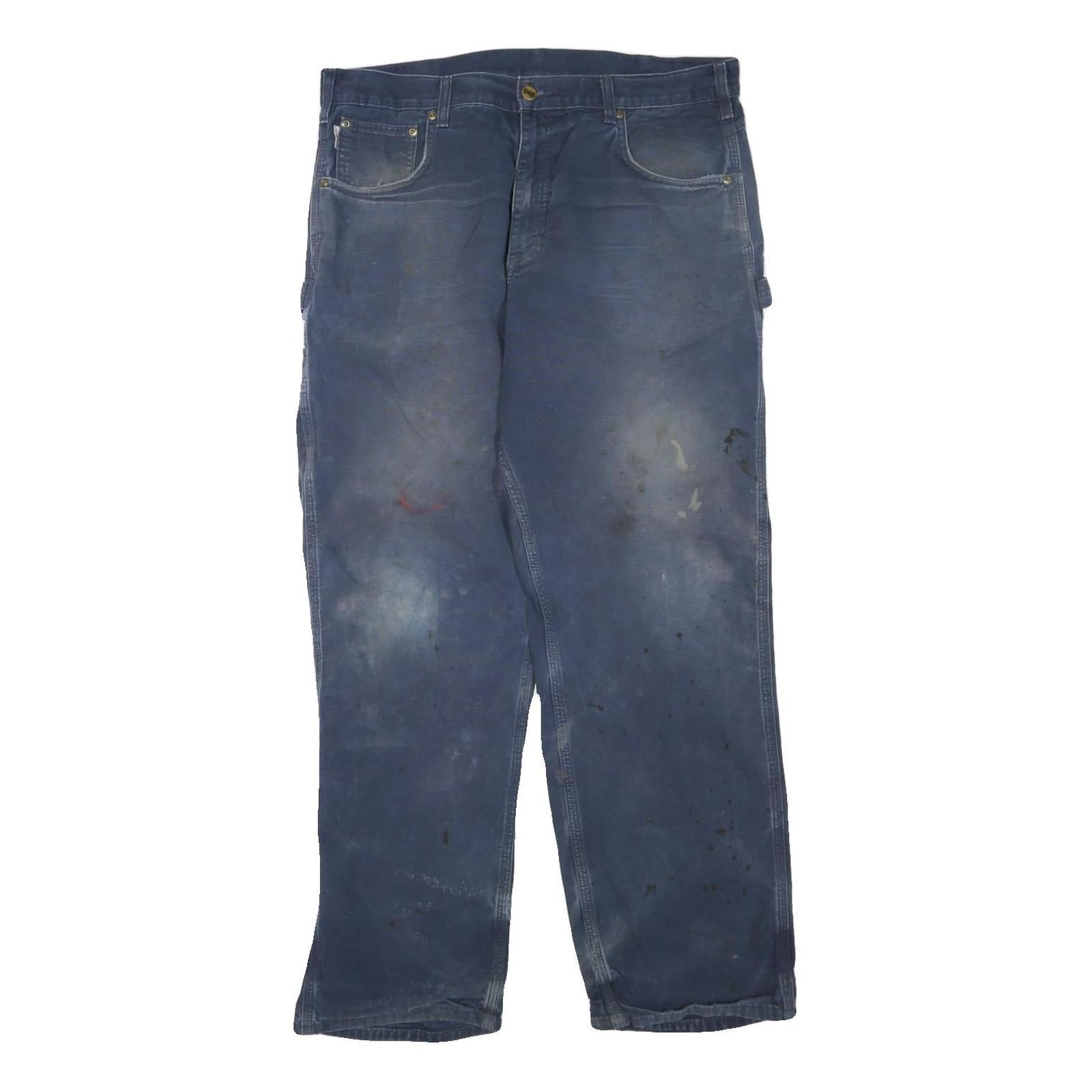 CARHARTT Mens Cotton Blend Blue Regular Fit Straight Leg Trousers W36 L32