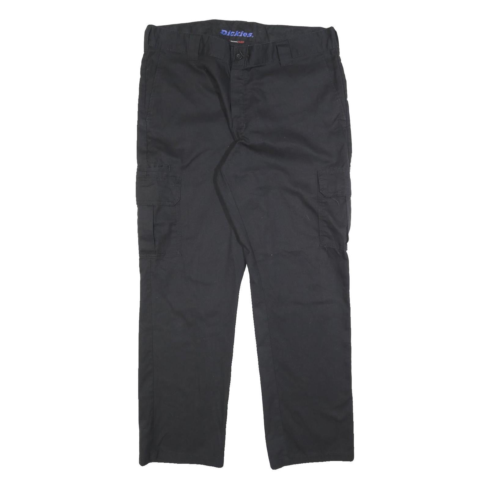 DICKIES Mens Black Slim Cargo Trousers W36 L31 Cotton Blend Zip Closure Workwear