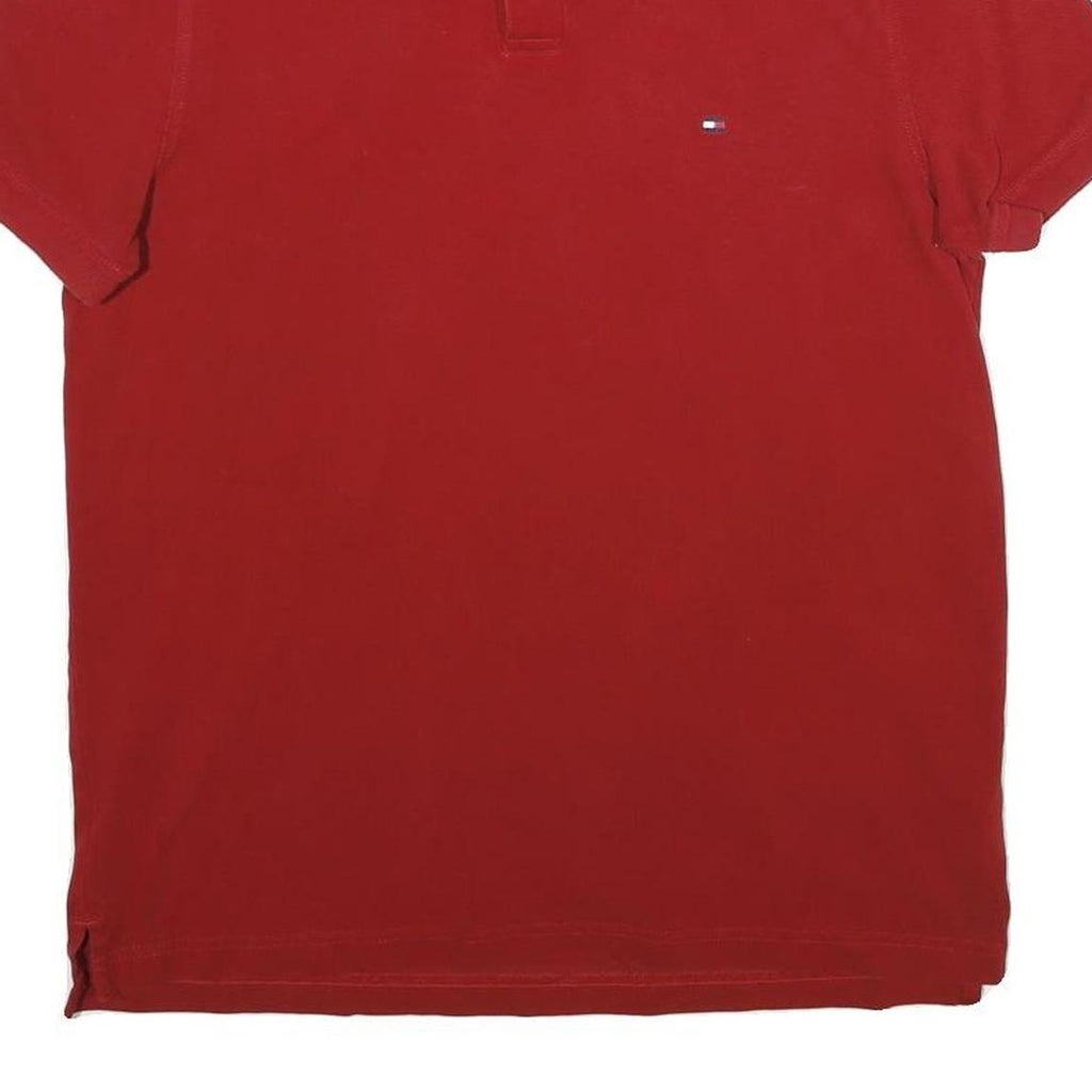 TOMMY HILFIGER Mens Red Short Sleeve Plain M Cotton Polo Shirt Classic Fit