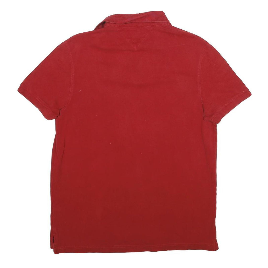 TOMMY HILFIGER Mens Red Short Sleeve Plain M Cotton Polo Shirt Classic Fit