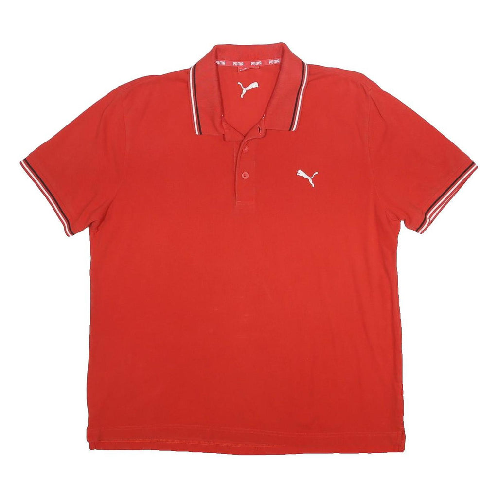 PUMA Mens Red Short Sleeve Polo Shirt L Cotton Logo Sports Casual