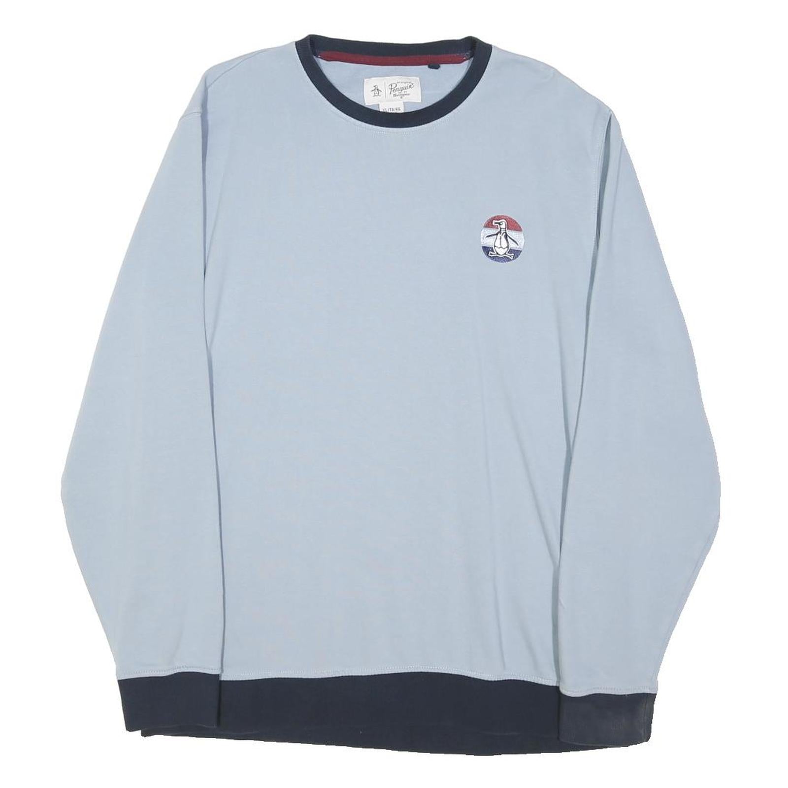 PENGUIN Mens Blue Crew Neck XL Cotton Blend Sweatshirt Logo Detail