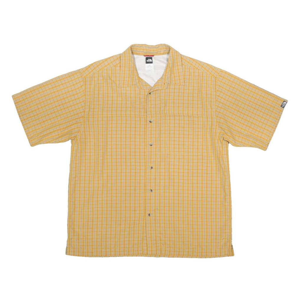 THE NORTH FACE Mens Yellow Checked Shirt L Polyester Blend Button Up Casual