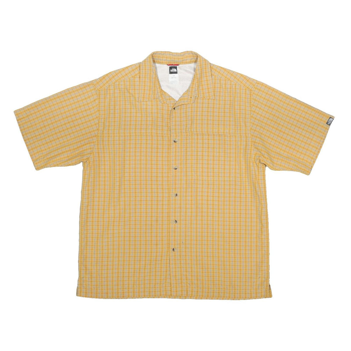 THE NORTH FACE Mens Yellow Checked Shirt L Polyester Blend Button Up Casual