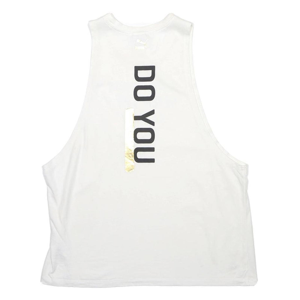 PUMA Womens White Graphic Vest UK 14 Sleeveless Crew Neck Cotton Blend