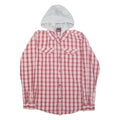 BENCH Hooded Mens Shirt Red Check Long Sleeve L