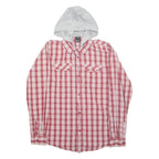 BENCH Hooded Mens Shirt Red Check Long Sleeve L