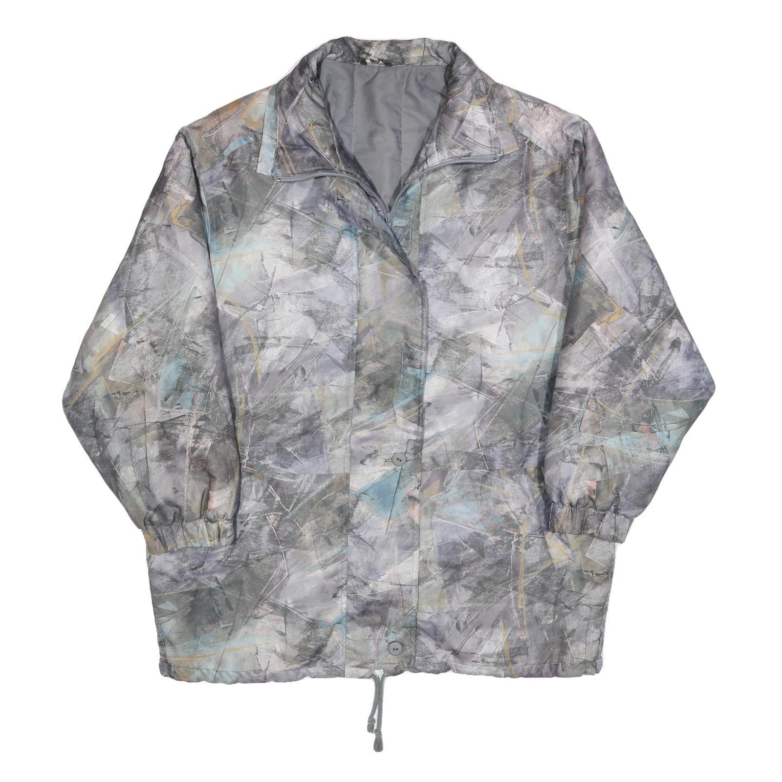 Womens Grey Abstract Print Zip Jacket L Polyester Blend Casual Lightweight