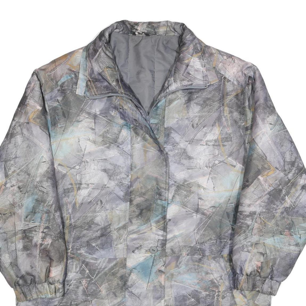 Womens Grey Abstract Print Zip Jacket L Polyester Blend Casual Lightweight