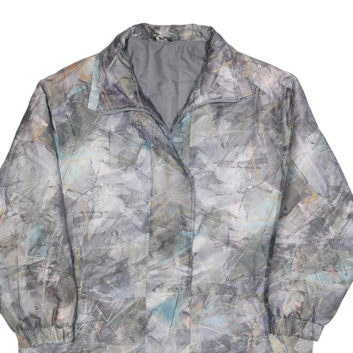 Womens Grey Abstract Print Zip Jacket L Polyester Blend Casual Lightweight