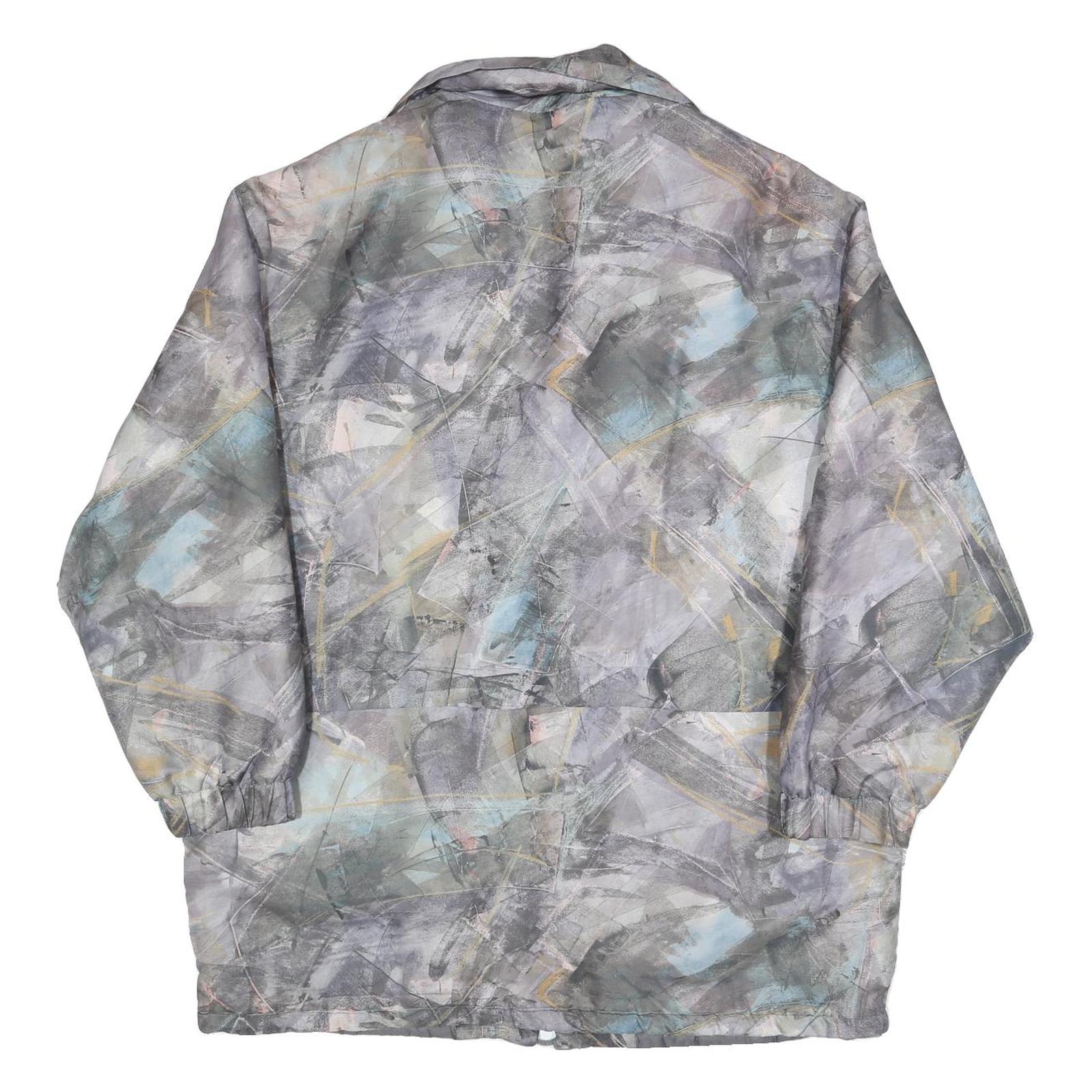 Womens Grey Abstract Print Zip Jacket L Polyester Blend Casual Lightweight