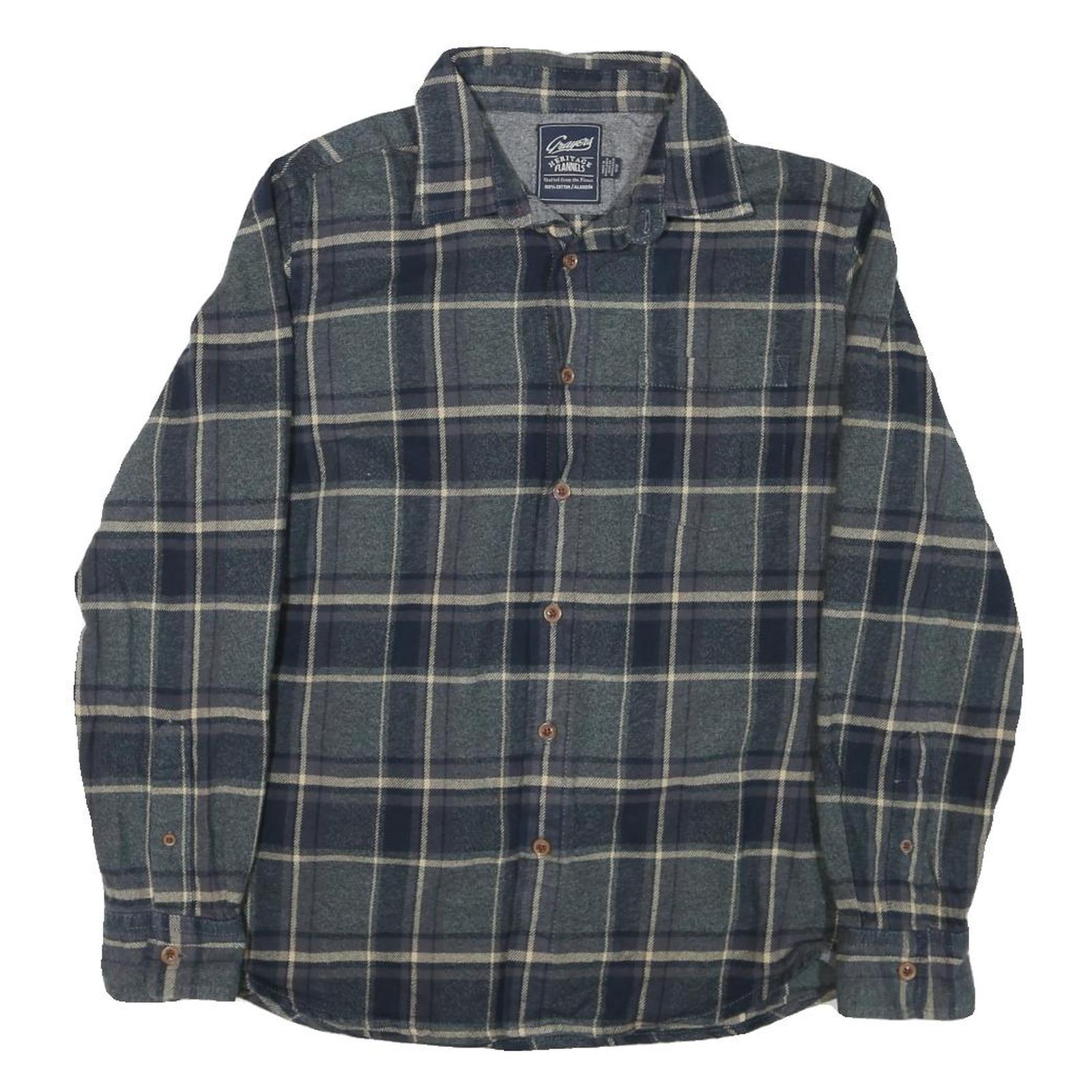 GRAYENS Mens Blue Grey Check Shirt M Cotton Blend Casual Long Sleeve Button