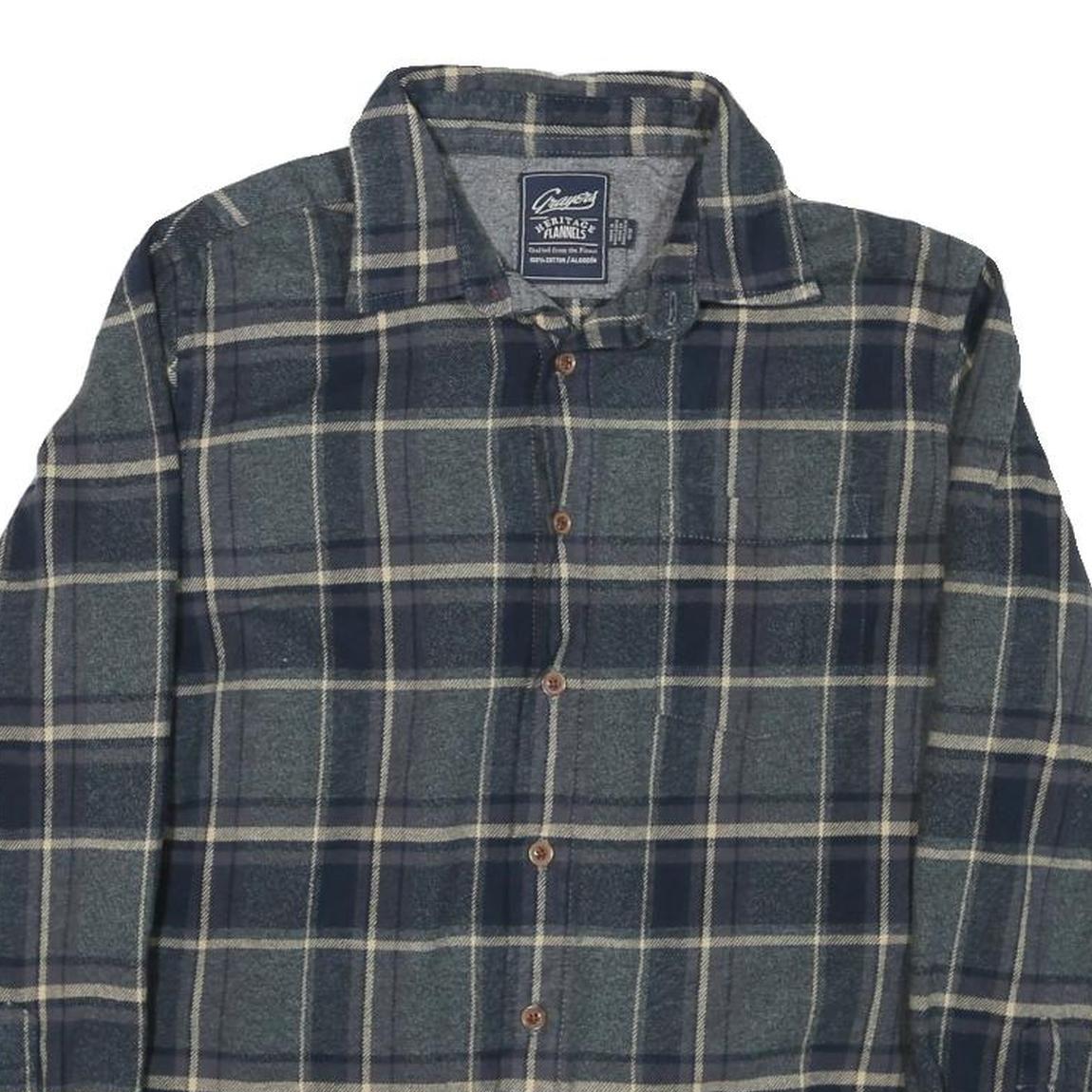 GRAYENS Mens Blue Grey Check Shirt M Cotton Blend Casual Long Sleeve Button