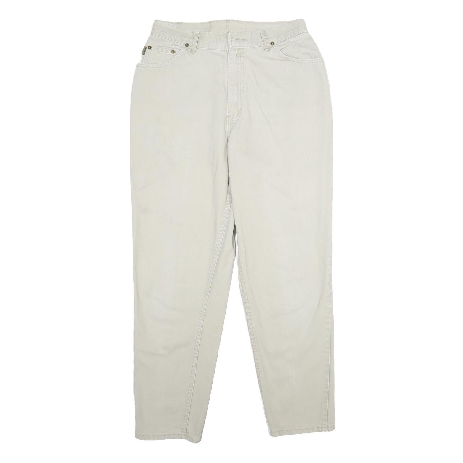 CHIC Womens Cotton Beige Regular Fit Straight Leg Trousers W28 L30 Classic Zip