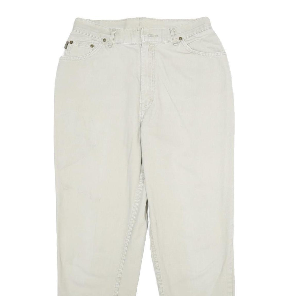 CHIC Womens Cotton Beige Regular Fit Straight Leg Trousers W28 L30 Classic Zip