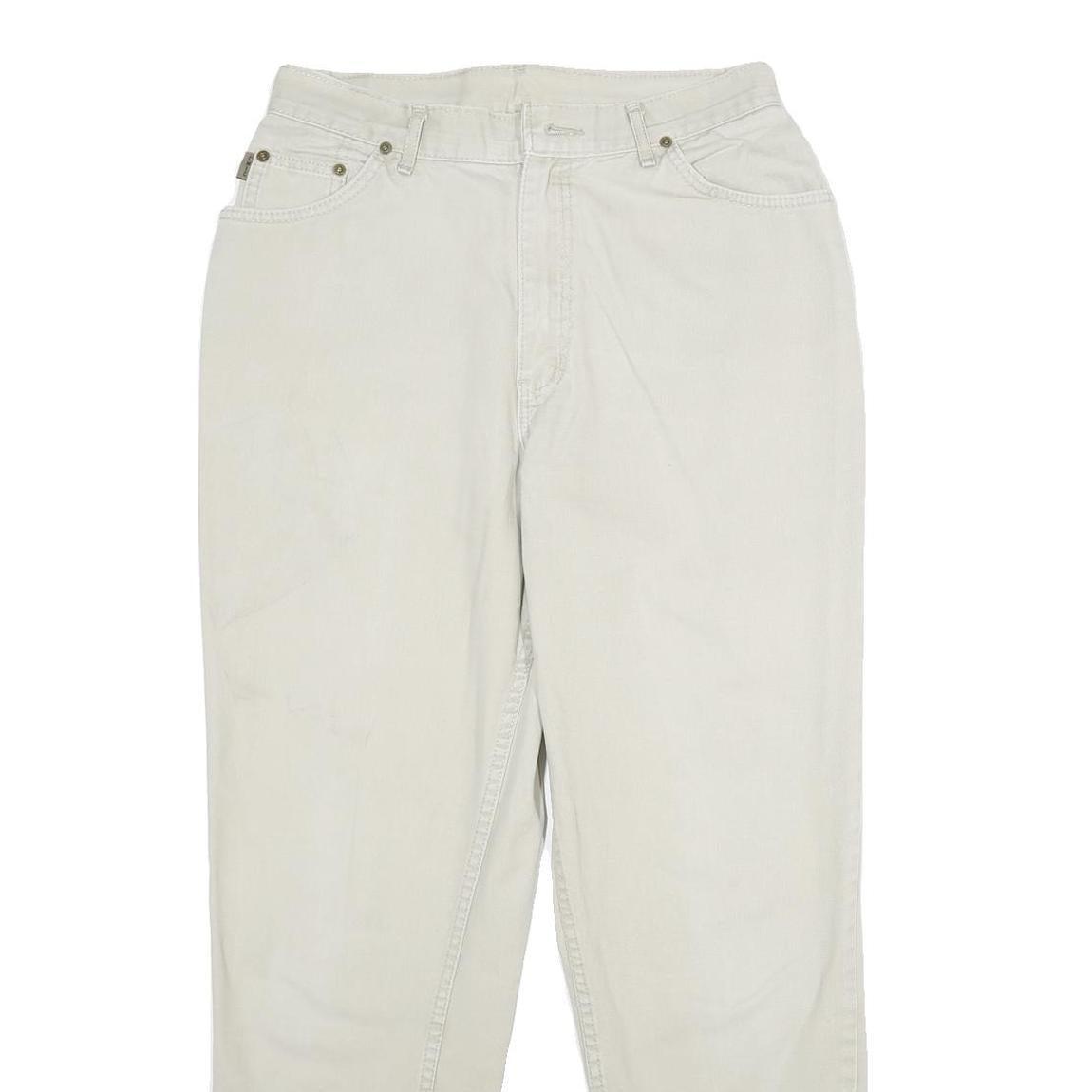 CHIC Womens Cotton Beige Regular Fit Straight Leg Trousers W28 L30 Classic Zip