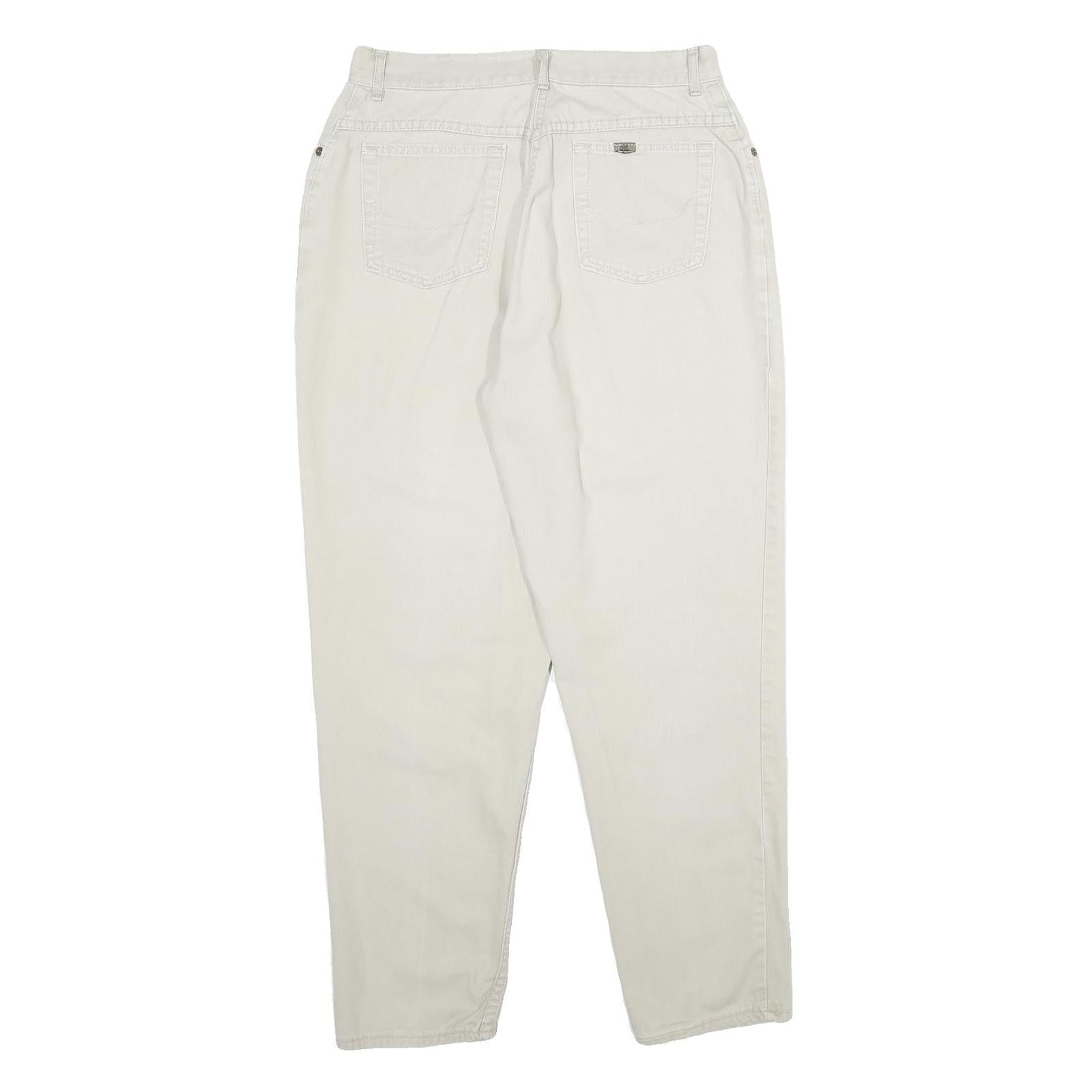 CHIC Womens Cotton Beige Regular Fit Straight Leg Trousers W28 L30 Classic Zip