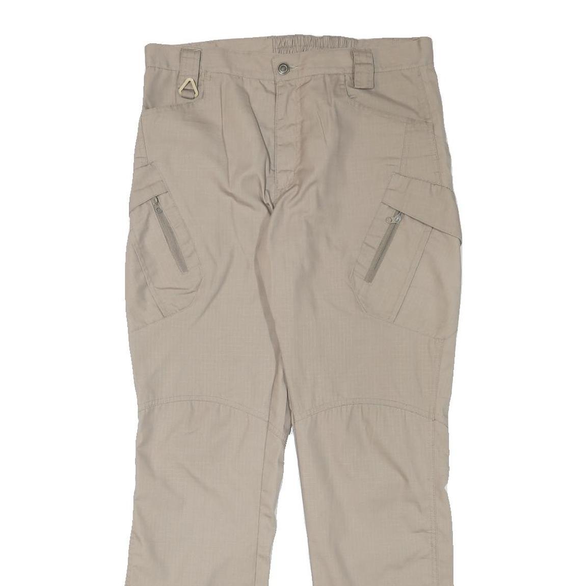 Beige Mens Regular Fit Casual Trousers W32 L30 Polyester Blend Zip Pockets