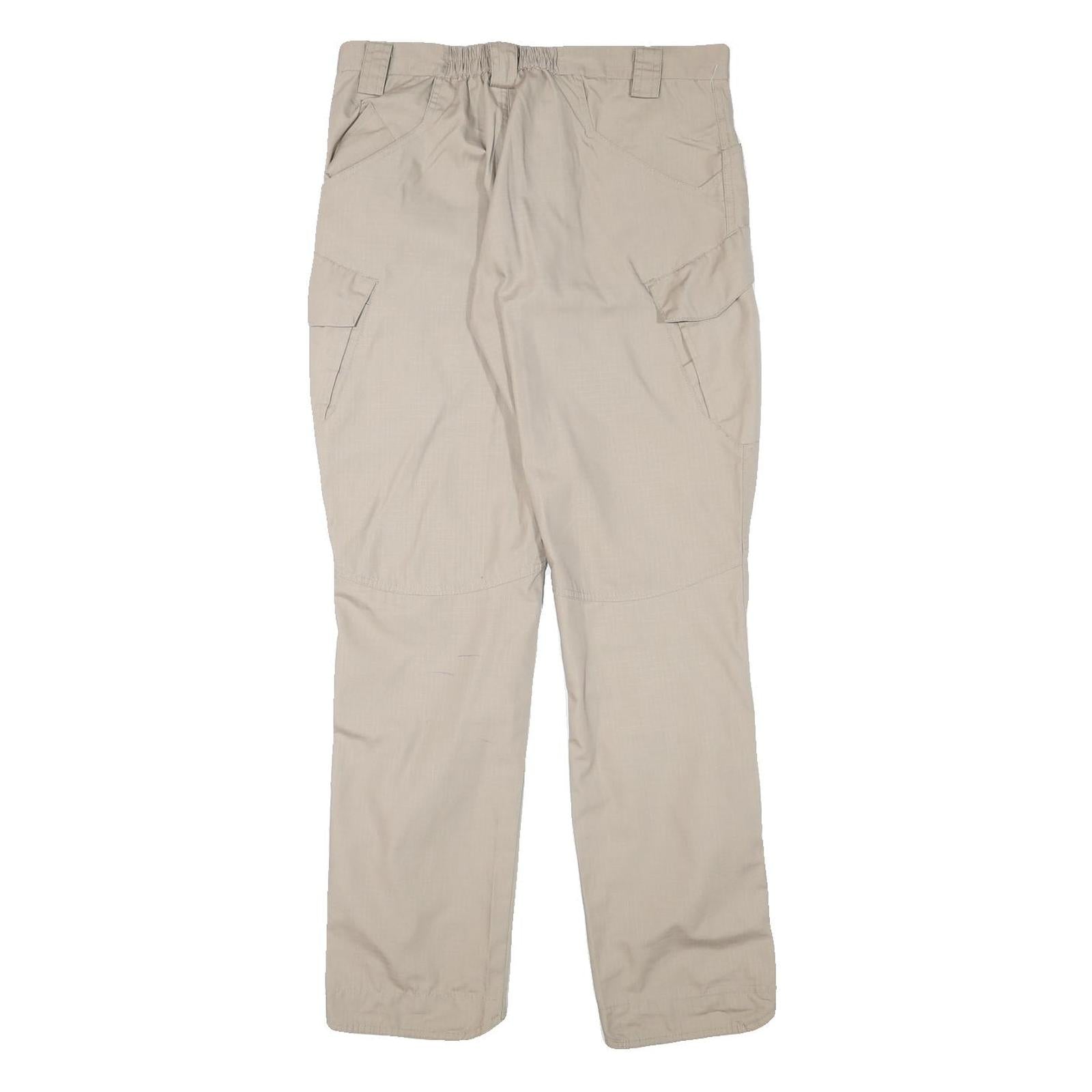 Beige Mens Regular Fit Casual Trousers W32 L30 Polyester Blend Zip Pockets