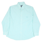 CHAPS Mens Blue Plain Cotton Blend Shirt L Button-Down Collar Long Sleeve Casual