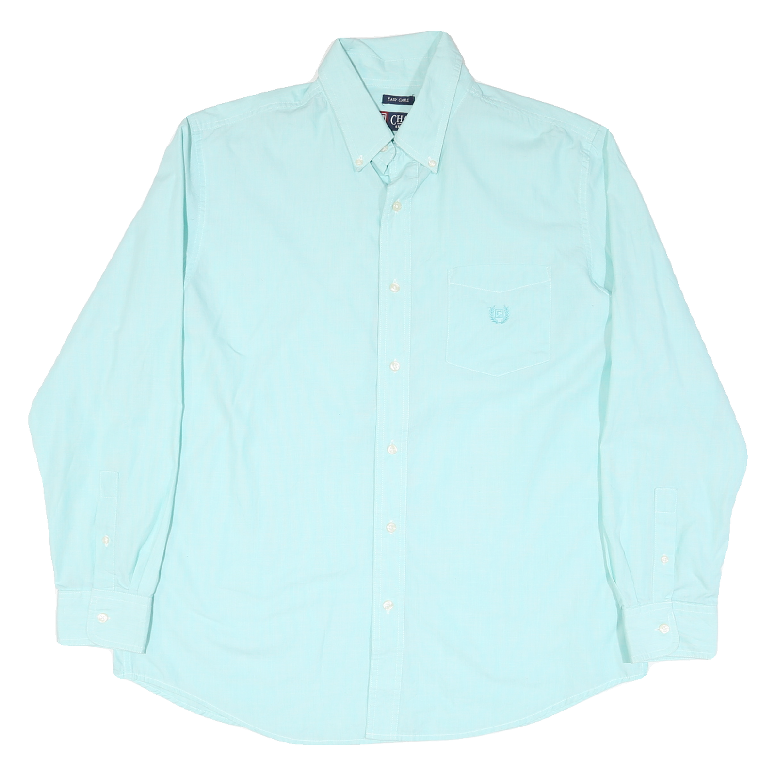 CHAPS Mens Blue Plain Cotton Blend Shirt L Button-Down Collar Long Sleeve Casual