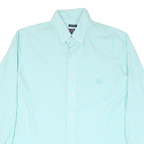 CHAPS Mens Blue Plain Cotton Blend Shirt L Button-Down Collar Long Sleeve Casual