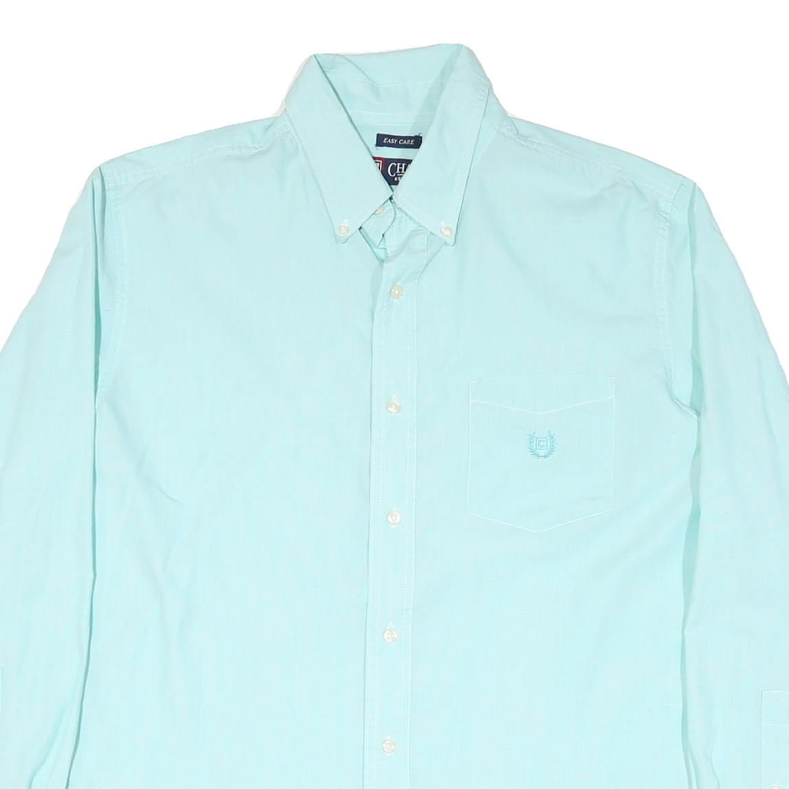 CHAPS Mens Blue Plain Cotton Blend Shirt L Button-Down Collar Long Sleeve Casual