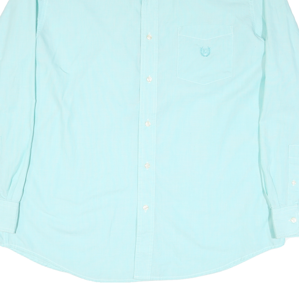 CHAPS Mens Blue Plain Cotton Blend Shirt L Button-Down Collar Long Sleeve Casual