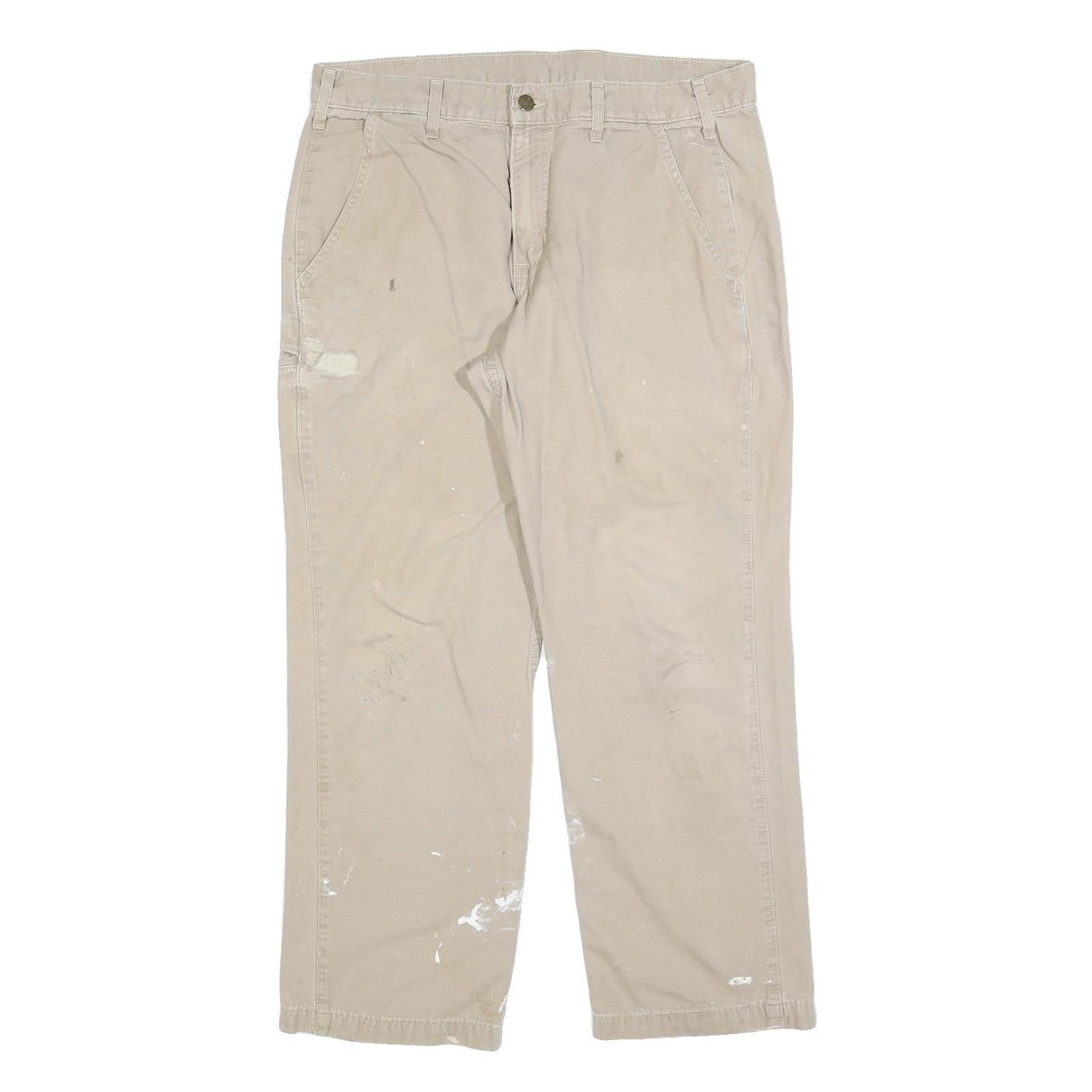 CARHARTT Mens Cotton Blend Beige Relaxed Straight Trousers W34 L30 Workwear