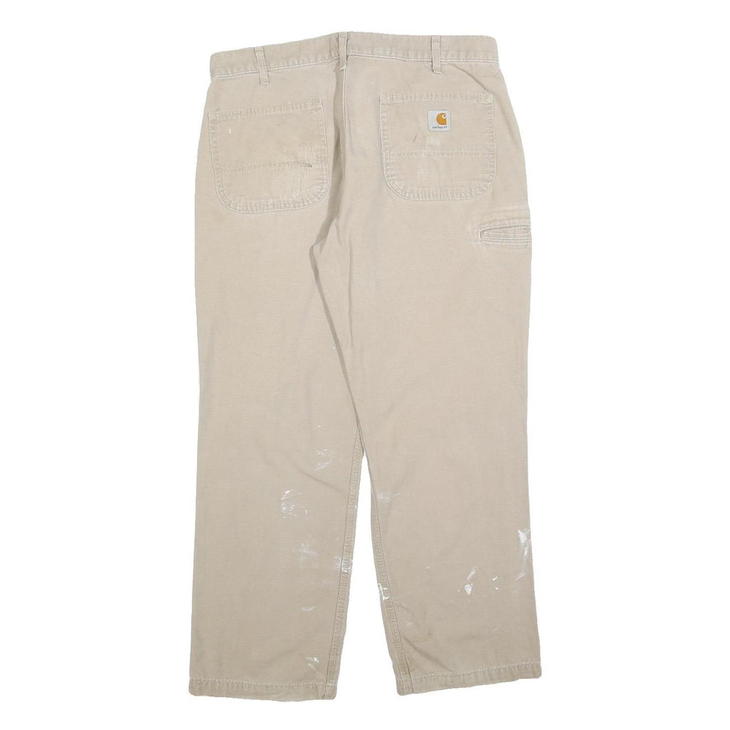CARHARTT Mens Cotton Blend Beige Relaxed Straight Trousers W34 L30 Workwear