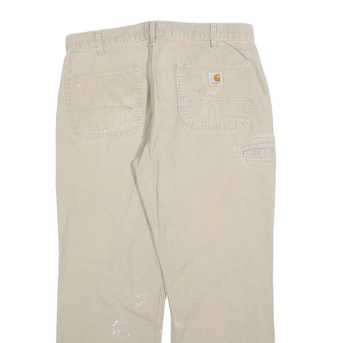 CARHARTT Mens Cotton Blend Beige Relaxed Straight Trousers W34 L30 Workwear