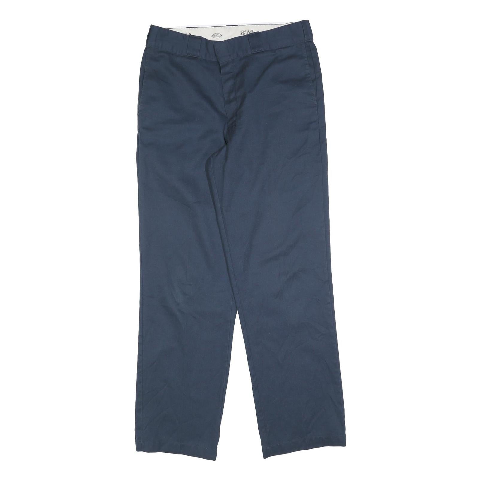 DICKIES Mens Cotton Blend Navy Regular Straight Trousers W32 L32 Workwear Zip