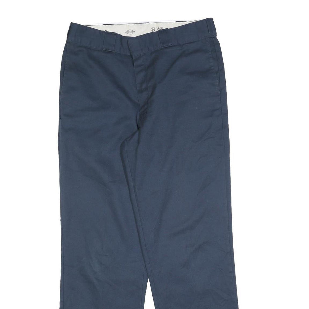 DICKIES Mens Cotton Blend Navy Regular Straight Trousers W32 L32 Workwear Zip
