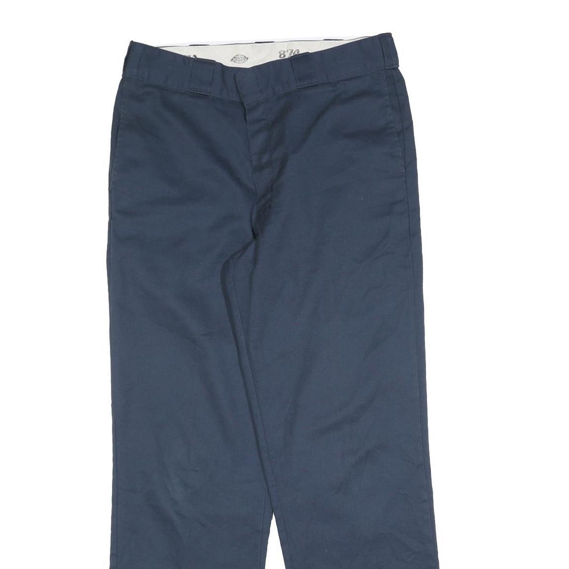 DICKIES Mens Cotton Blend Navy Regular Straight Trousers W32 L32 Workwear Zip