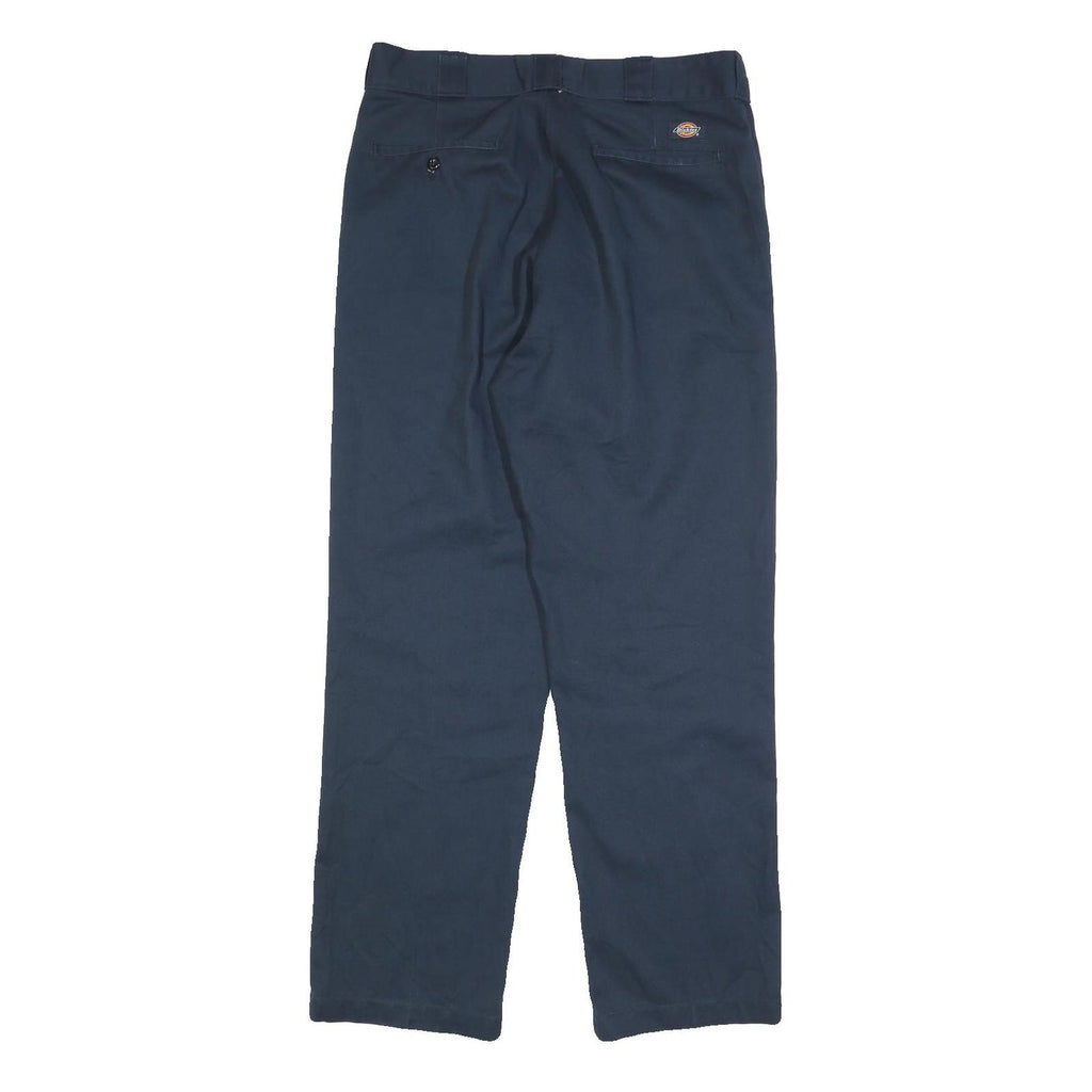 DICKIES Mens Cotton Blend Navy Regular Straight Trousers W32 L32 Workwear Zip