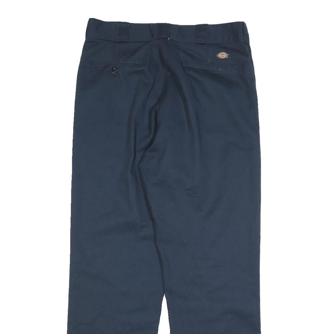 DICKIES Mens Cotton Blend Navy Regular Straight Trousers W32 L32 Workwear Zip