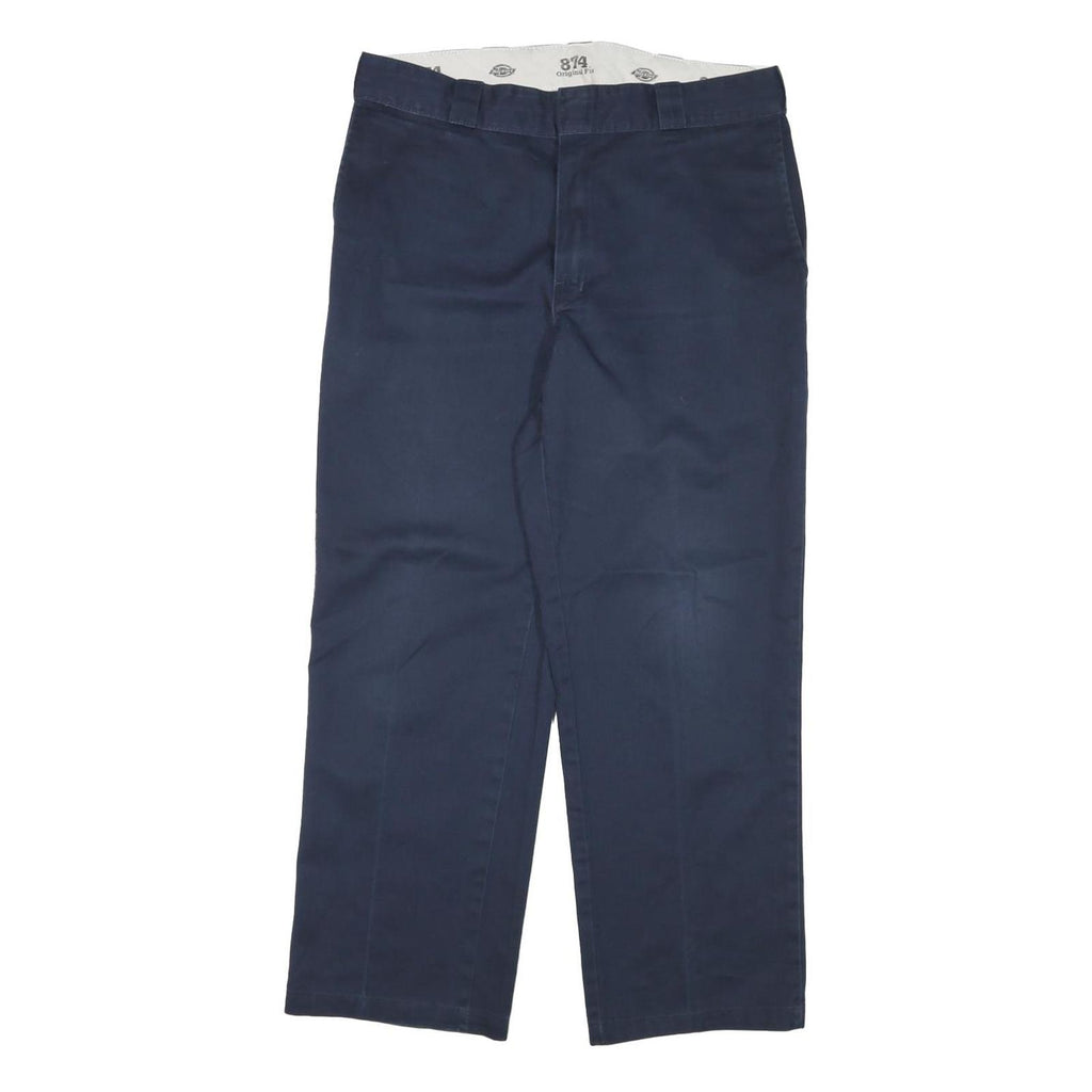 DICKIES Mens Cotton Blend Navy Regular Straight Trousers W34 L28 Workwear Zip