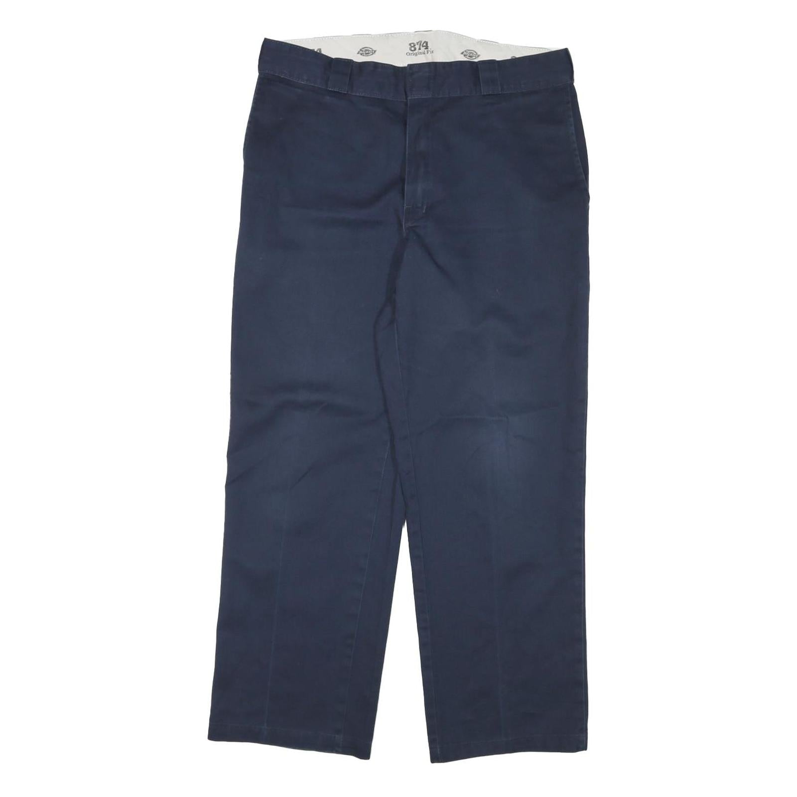 DICKIES Mens Cotton Blend Navy Regular Straight Trousers W34 L28 Workwear Zip