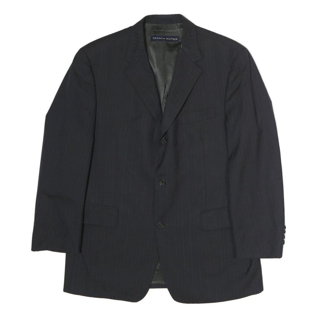 TOMMY HILFIGER Mens Black Pinstripe Blazer Jacket L Cotton Classic Tailored