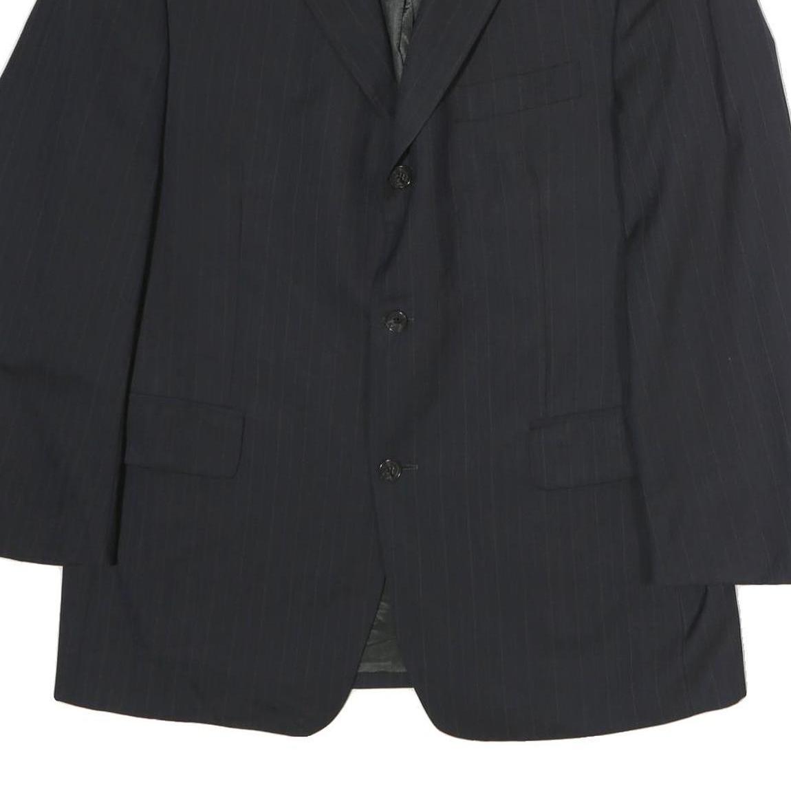 TOMMY HILFIGER Mens Black Pinstripe Blazer Jacket L Cotton Classic Tailored