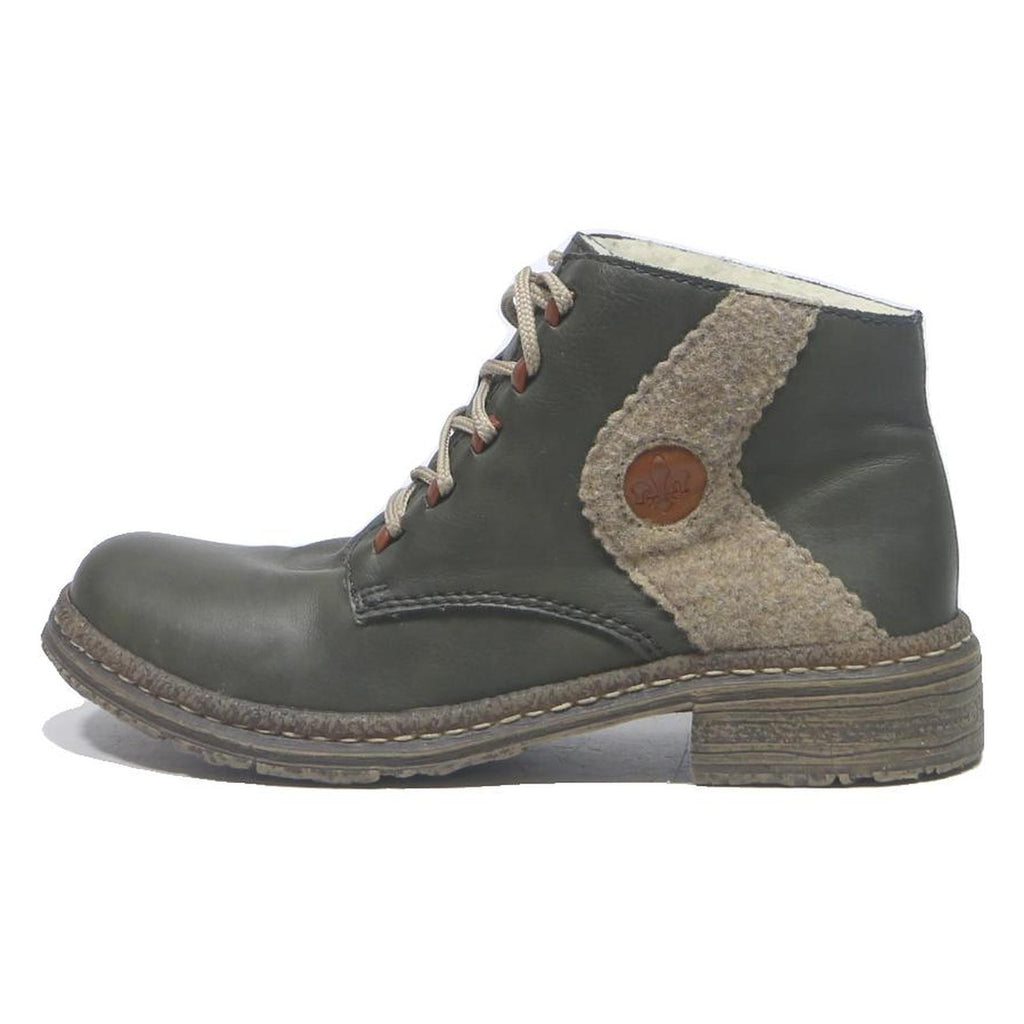RIEKER Womens Ankle Lace-Up Boots Green Leather UK 4 Comfortable Casual