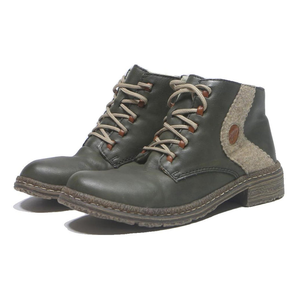 RIEKER Womens Ankle Lace-Up Boots Green Leather UK 4 Comfortable Casual