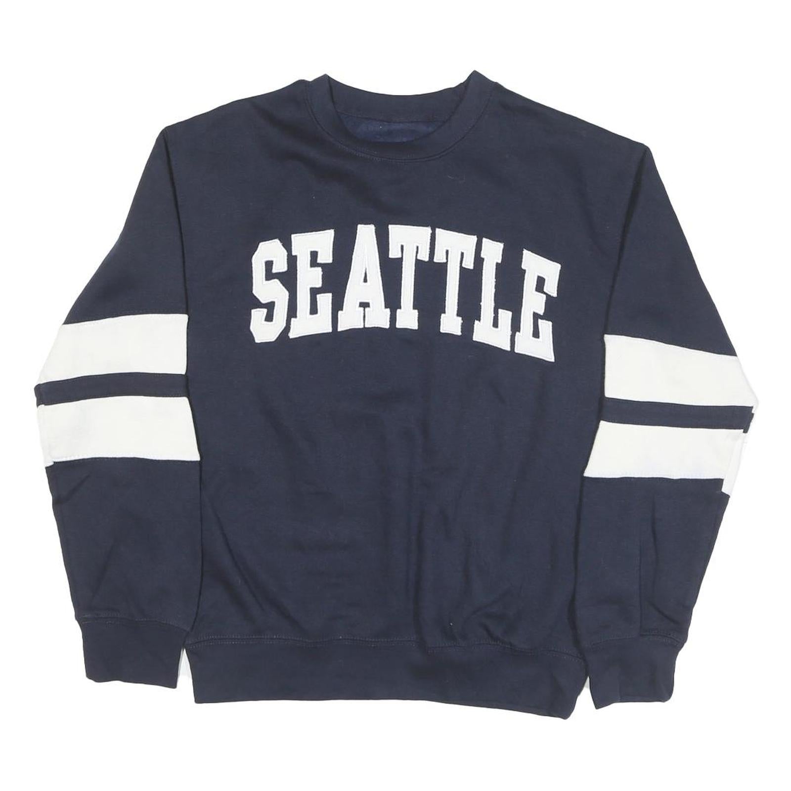 NEW YORK POPULATION Mens Navy Blue Seattle Crew Neck S Cotton Blend Sweatshirt