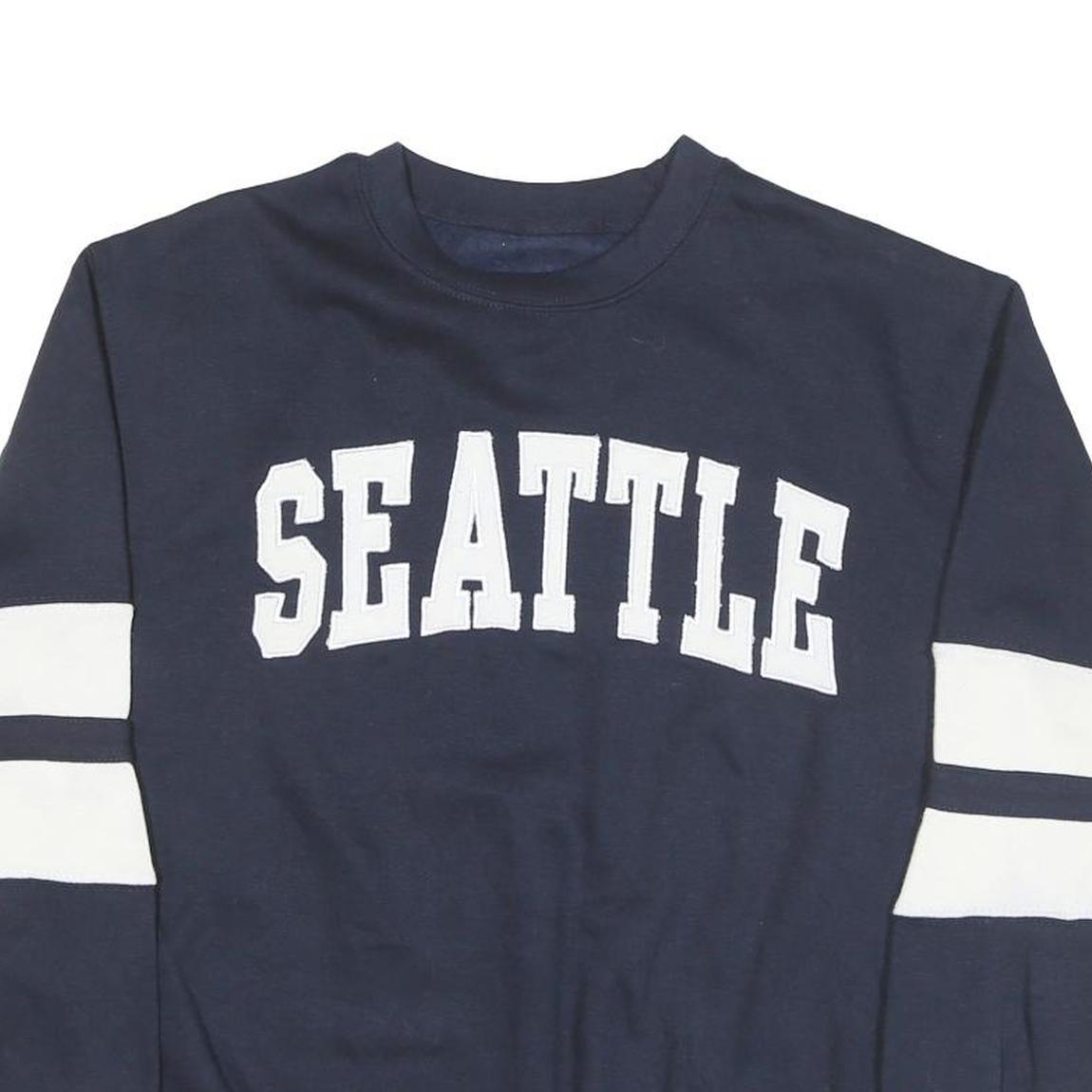 NEW YORK POPULATION Mens Navy Blue Seattle Crew Neck S Cotton Blend Sweatshirt