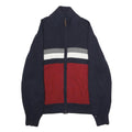 TOMMY HILFIGER Mens Navy Blue Red Grey Wool Blend Patterned Jumper Zip Neck L