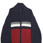 TOMMY HILFIGER Mens Navy Blue Red Grey Wool Blend Patterned Jumper Zip Neck L
