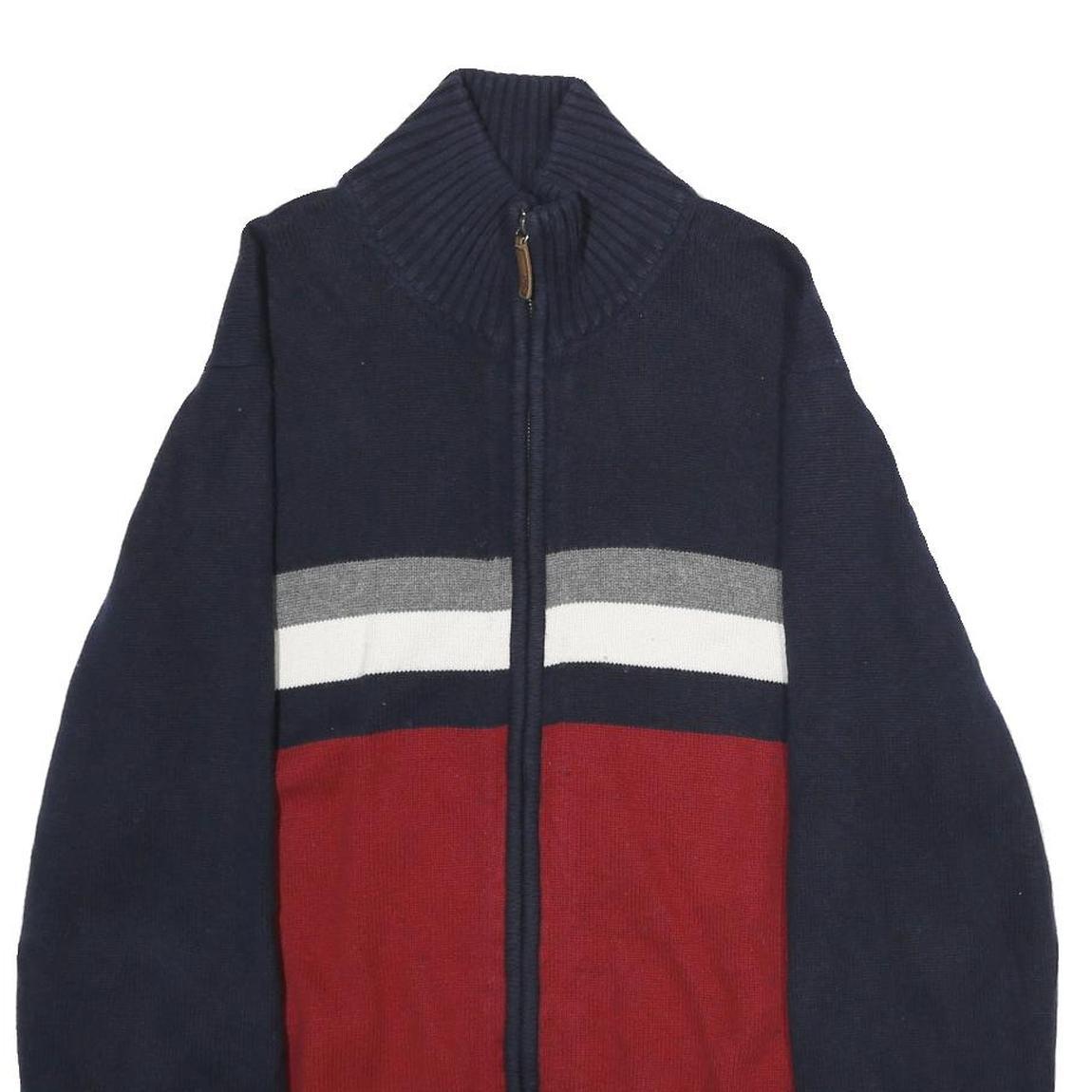 TOMMY HILFIGER Mens Navy Blue Red Grey Wool Blend Patterned Jumper Zip Neck L