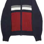 TOMMY HILFIGER Mens Navy Blue Red Grey Wool Blend Patterned Jumper Zip Neck L