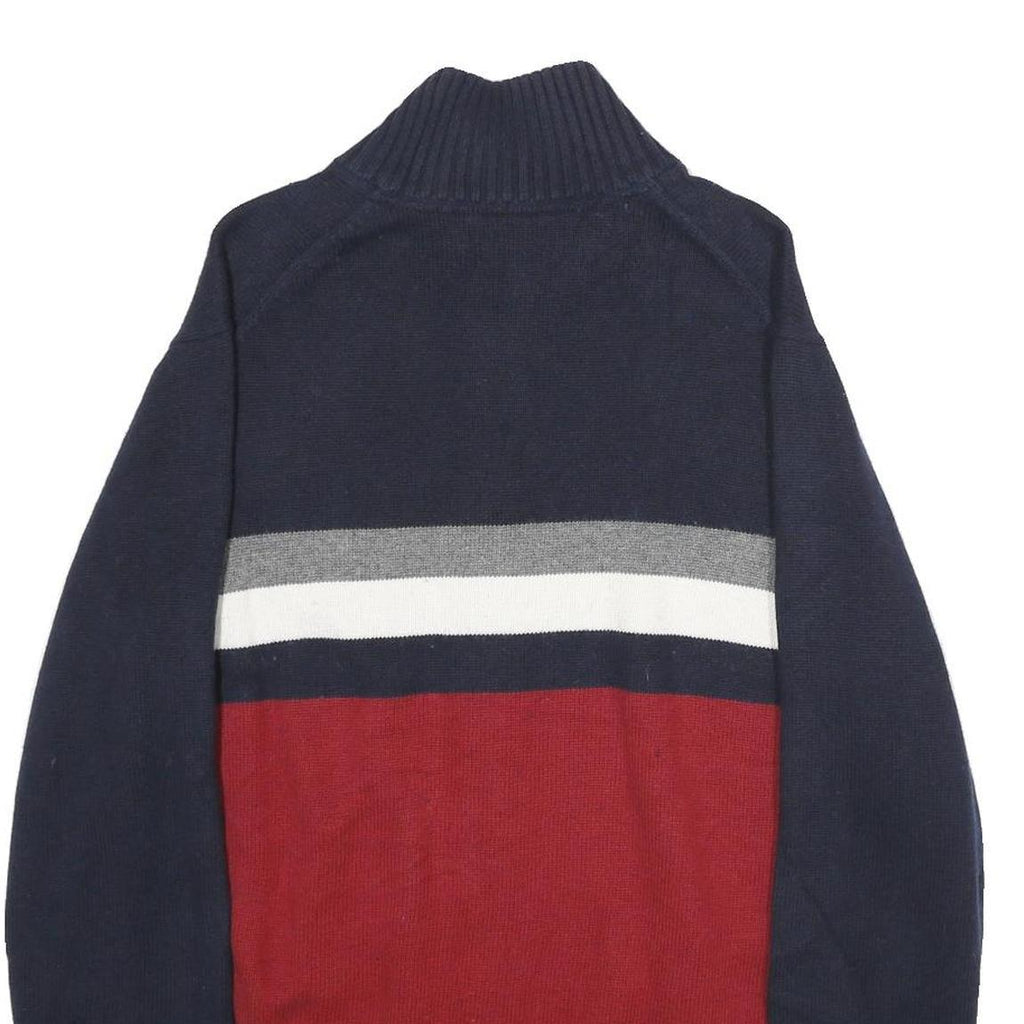TOMMY HILFIGER Mens Navy Blue Red Grey Wool Blend Patterned Jumper Zip Neck L